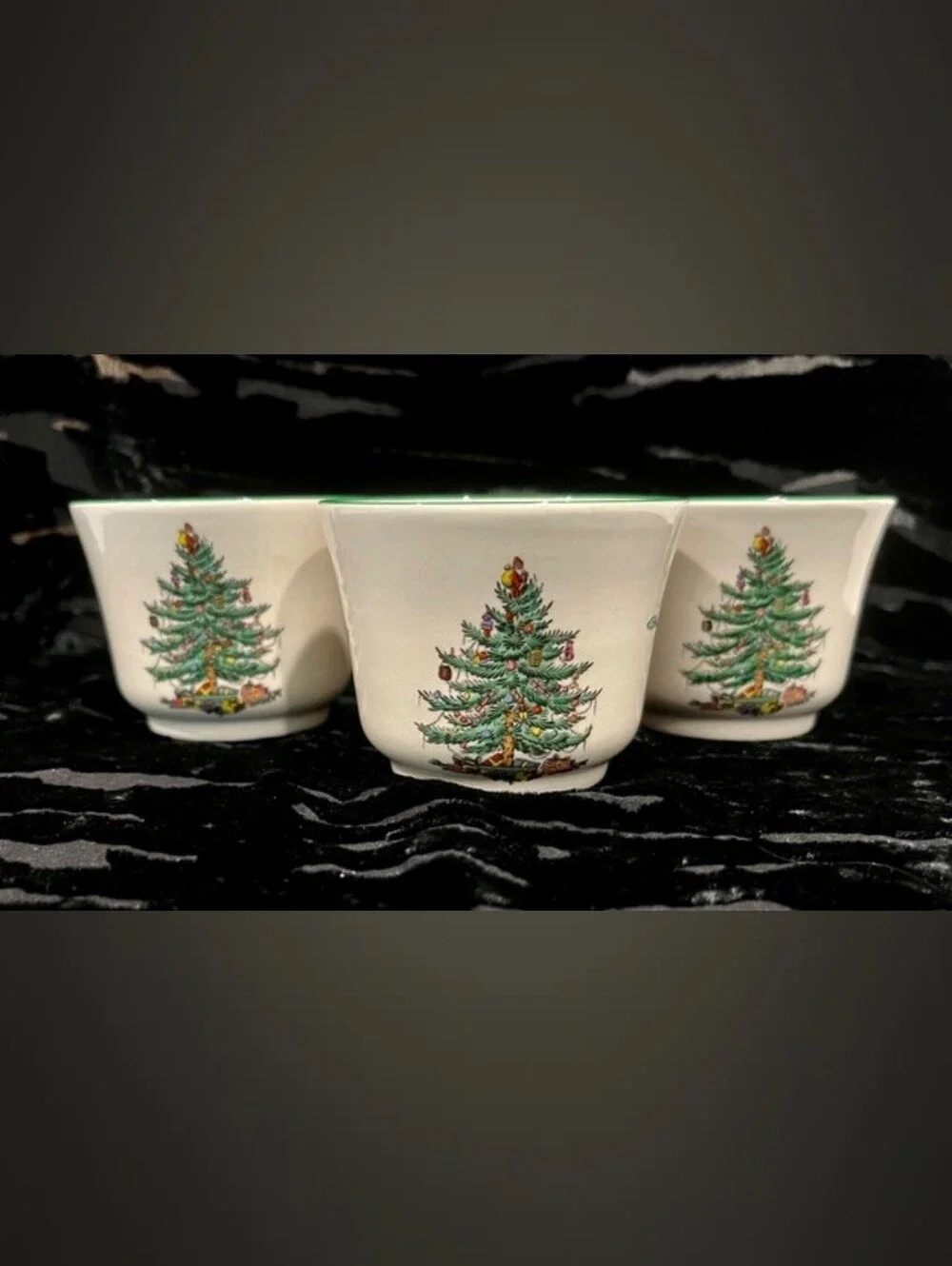 Set Of 3 Vintage Spode Christmas Tree Votive Holders Made In England EUC